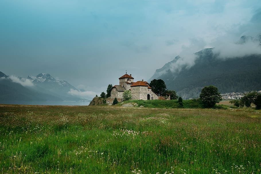 clouds, countryside, dawn, daylight, grass, grassland, highlands HD wallpaper