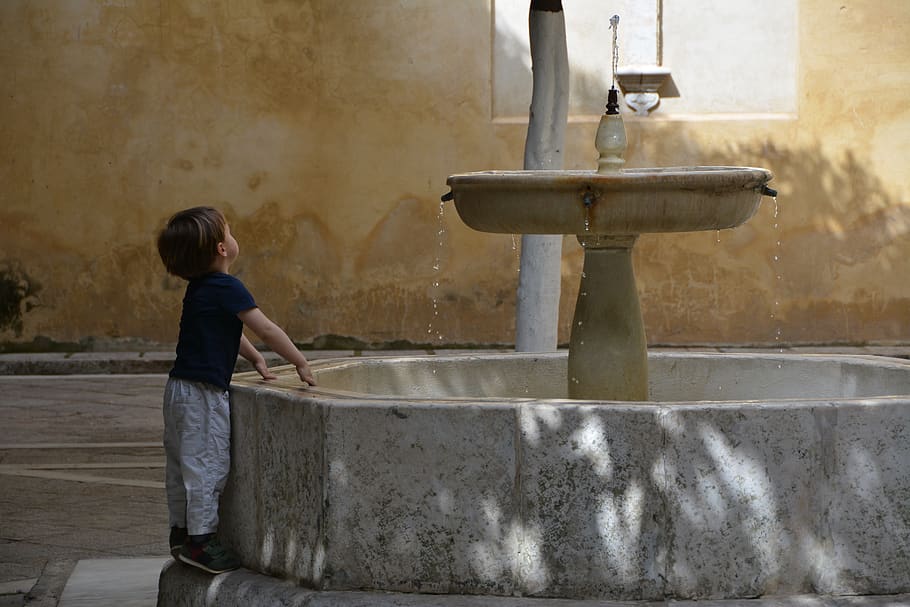 fountain, spain, andalusia, childhood, standing, one person HD wallpaper