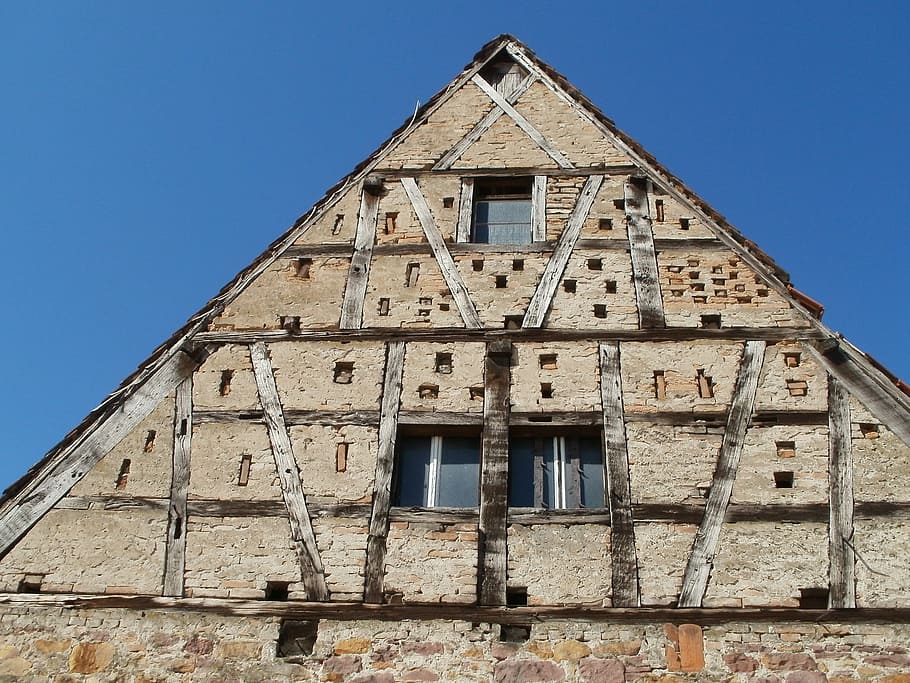 barn, timber framing, reilingen, old, frame, rural, rough, wall HD wallpaper
