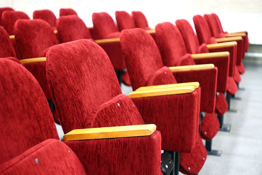 Multi Colored Chairs in Row, auditorium, cinema, comfort, comfortable, HD wallpaper