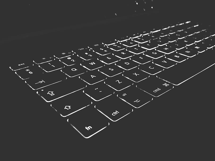 photography of turned-on computer keyboard, grayscale, backlight HD wallpaper