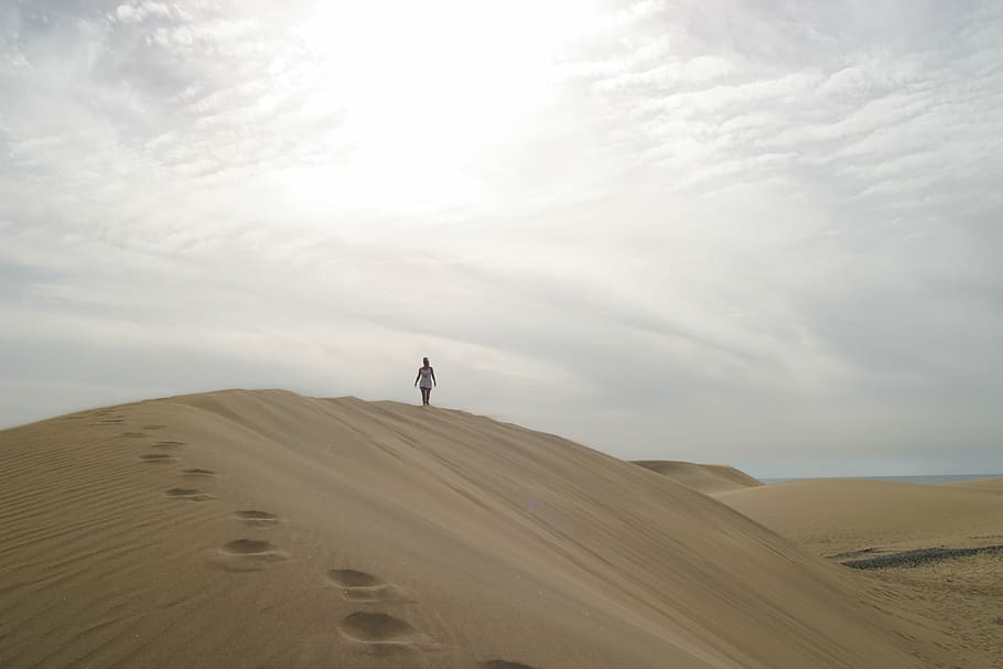 cloud, desert, dry, dunes, girl, hot, sand, sky, land, scenics - nature HD wallpaper