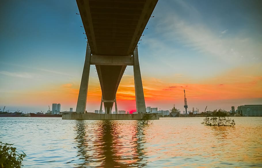 Bridge, High, Architecture, the bridge, phu my, wave, water HD wallpaper