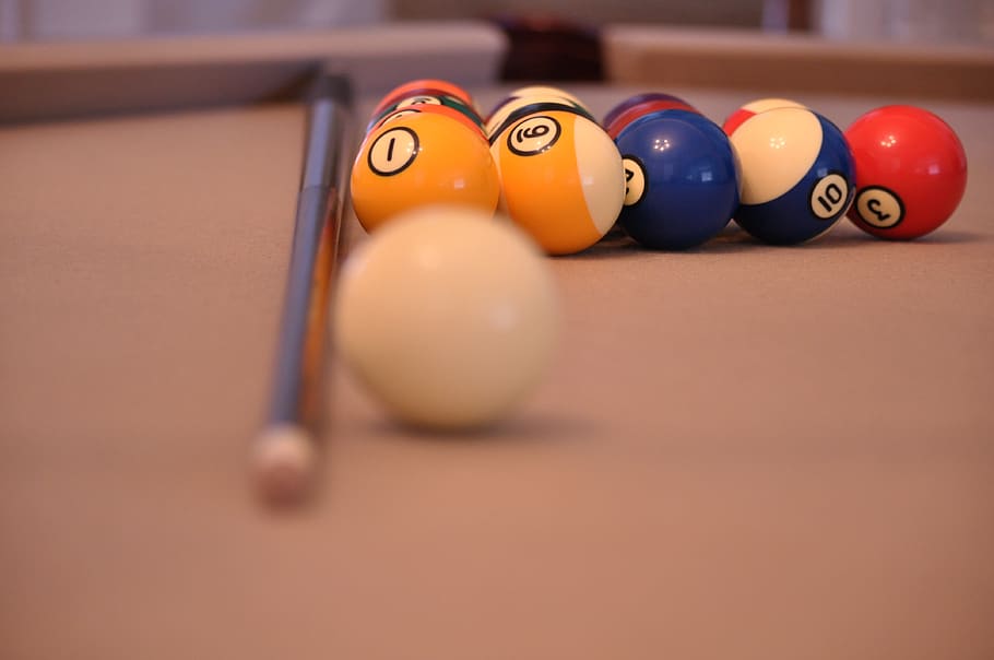 pool table, ball, billiard, play, stick, sport, pool ball, number HD wallpaper