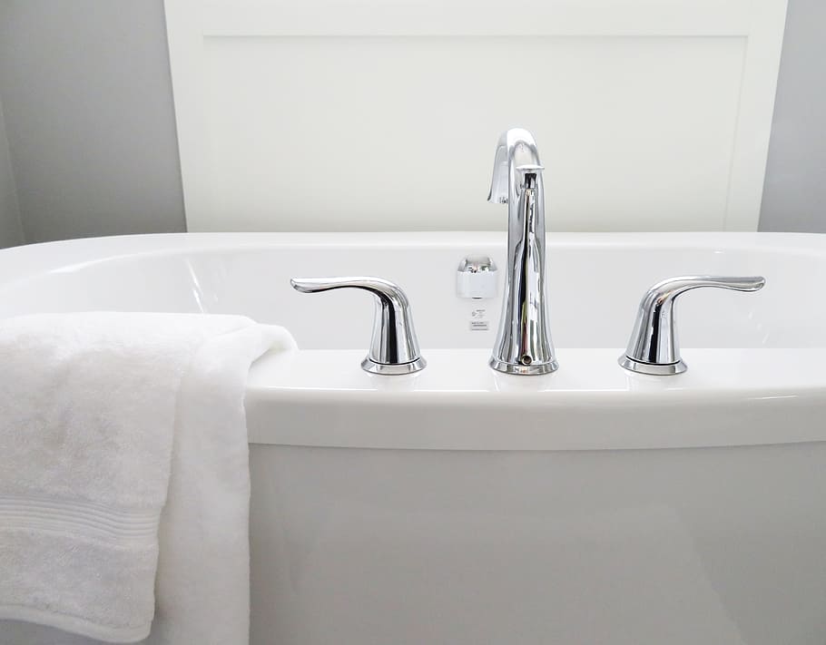 luxury, inside, white, chrome, bathroom, bathtub, ceramic, clean HD wallpaper
