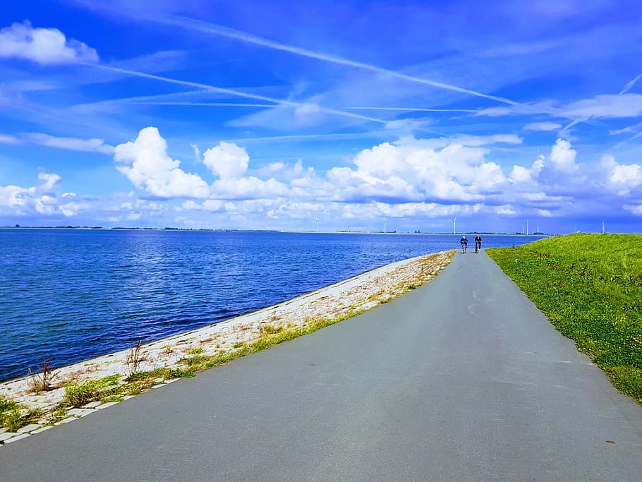 dike, water, holland, coast, netherlands, landscape, sky, cloud - sky HD wallpaper