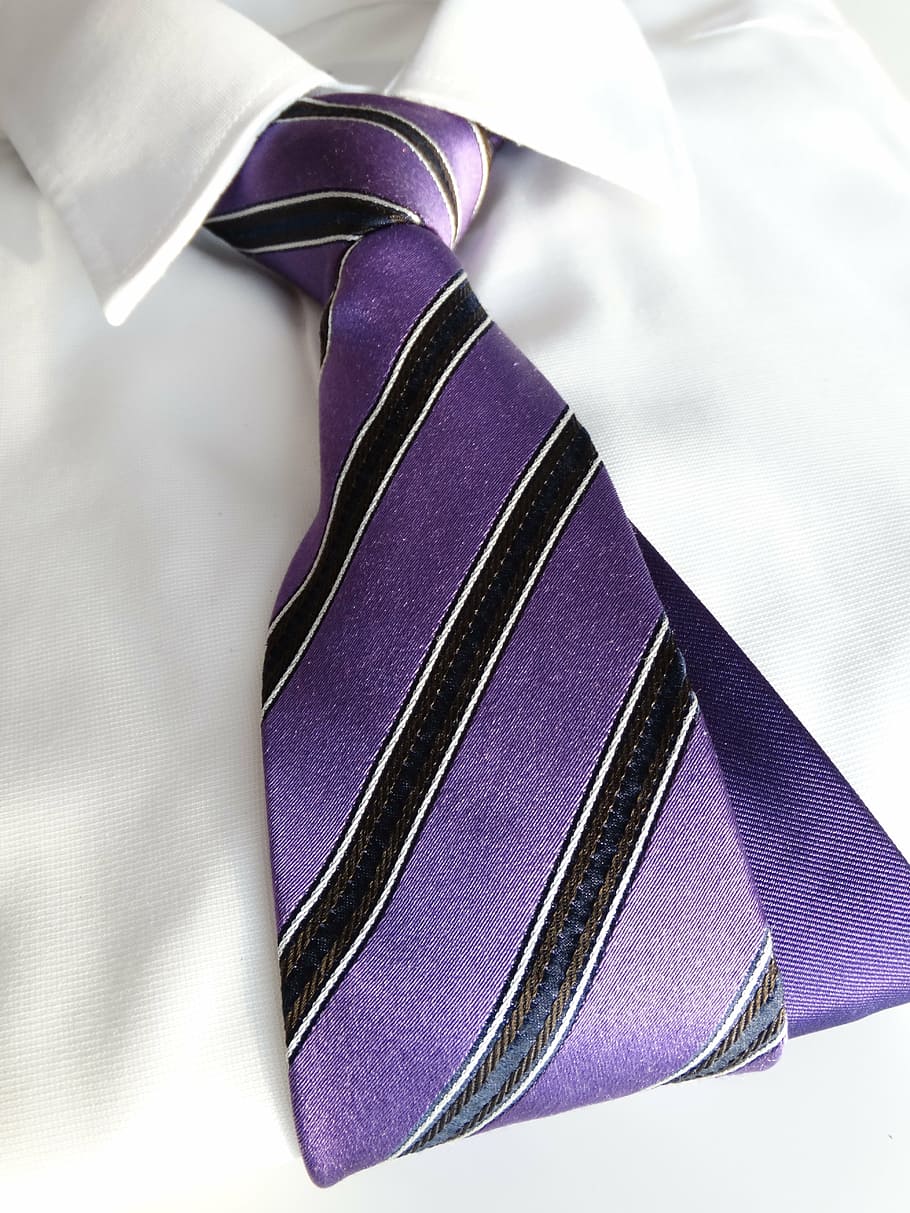 white collared top and purple necktie, businessman, profession, HD wallpaper