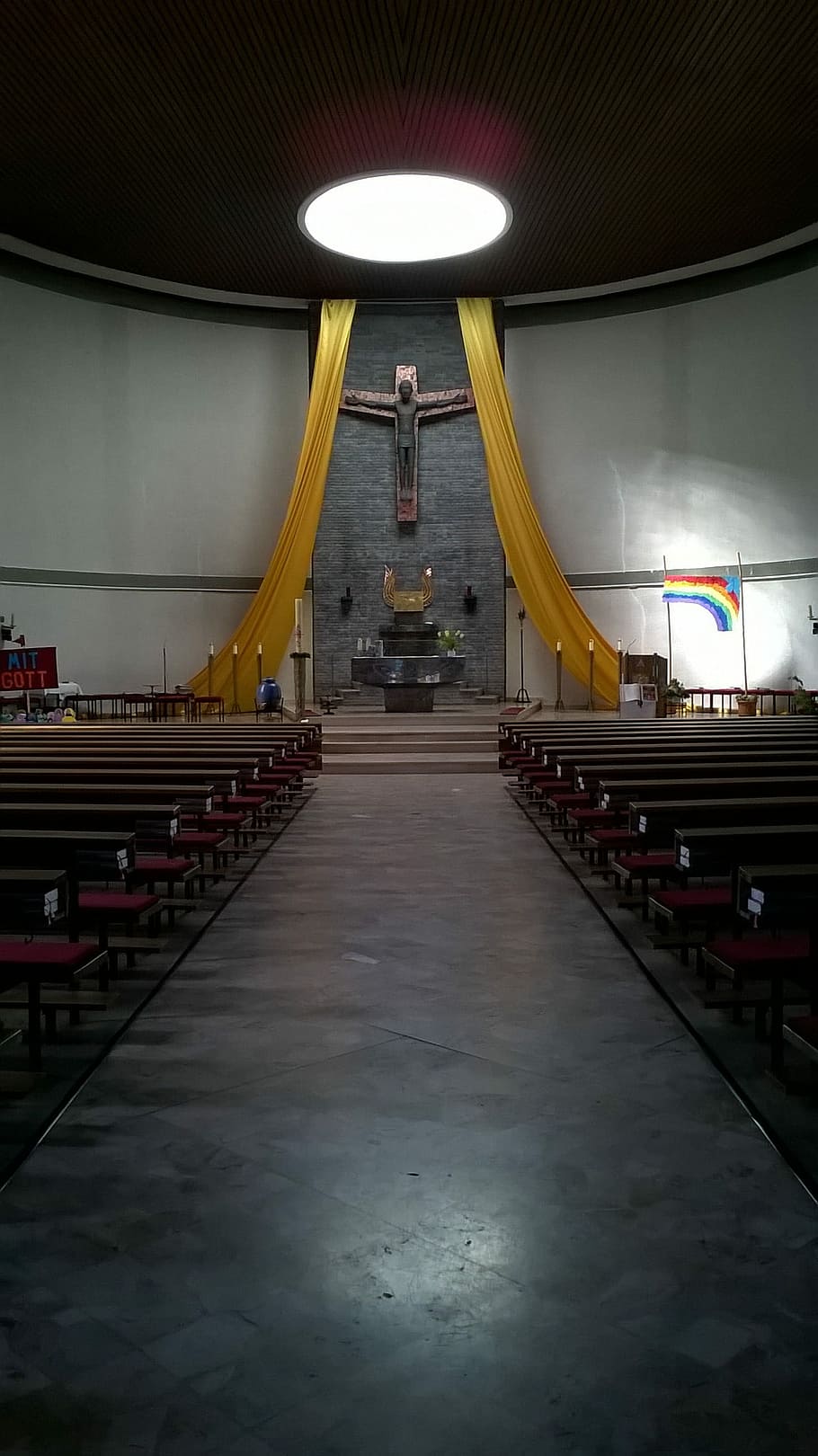Church, Interior, Cross, Light, Lighting, gang, altar, sanctuary HD wallpaper