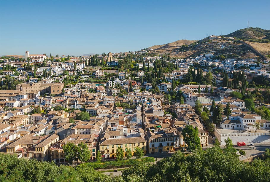 granada, spain, city, skyline, buildings, architecture, mountains HD wallpaper