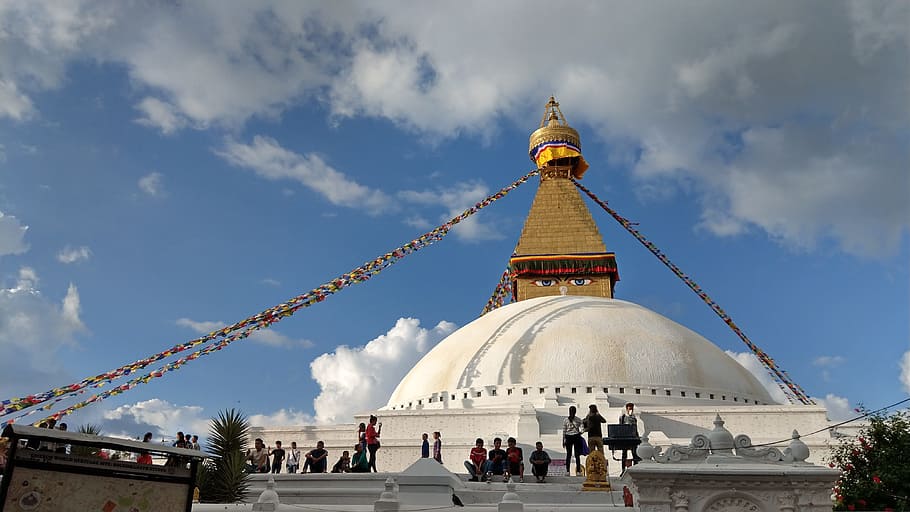 bodnath stupa, nepal, buddhism, cloud - sky, travel, religion HD wallpaper