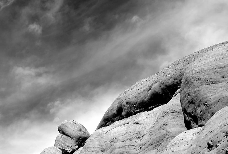 grayscale photography of mountain, gray scale of concrete hill HD wallpaper