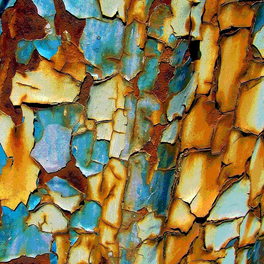 blue and brown rusted metal, rusty, paint, old, weathered, paintwork HD wallpaper