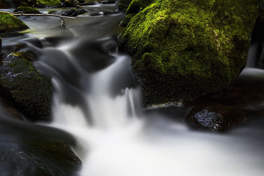 time-lapse photo of waterfalls, river, nature, landscape, stones HD wallpaper