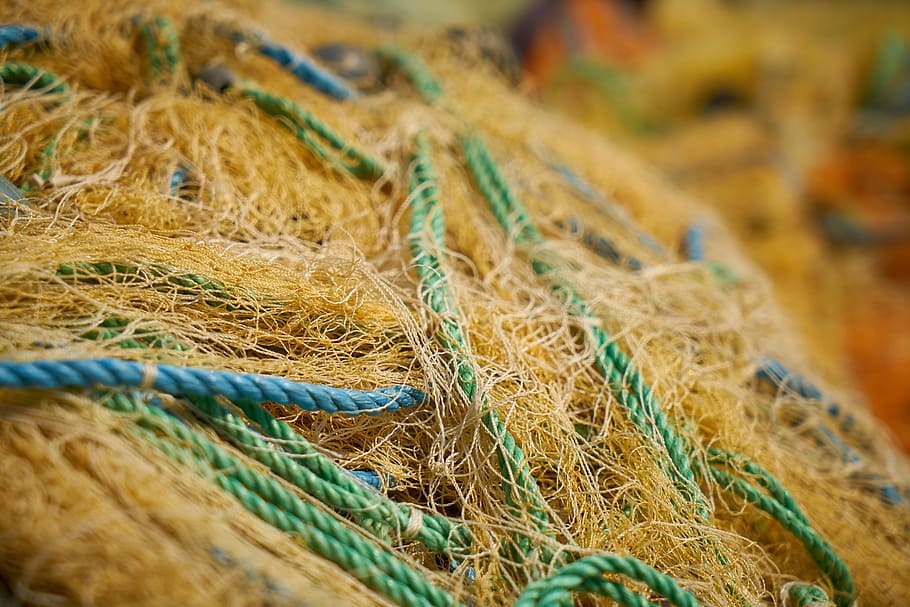 HD wallpaper: network, yellow, fishing net, old, node, rope