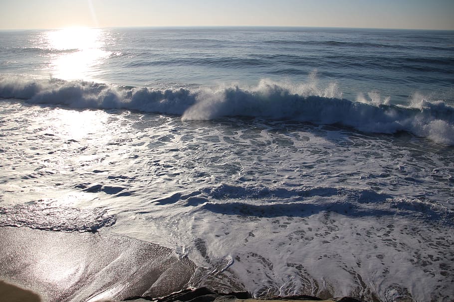 Ocean, Waves, Beach, Sol, Sky, sea, water, horizon over water HD wallpaper