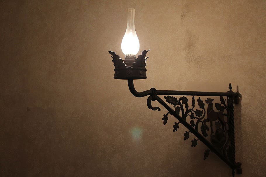 black metal wall lamp, light, castle, electricity, bright, energy HD wallpaper