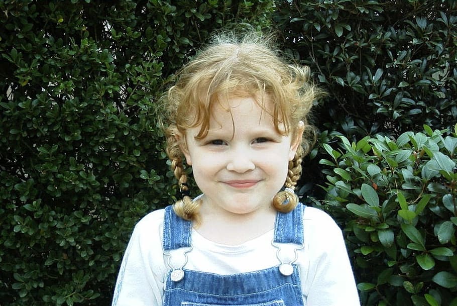 Child, Girl, Pigtails, Braids, Overalls, cute, grin, sweet