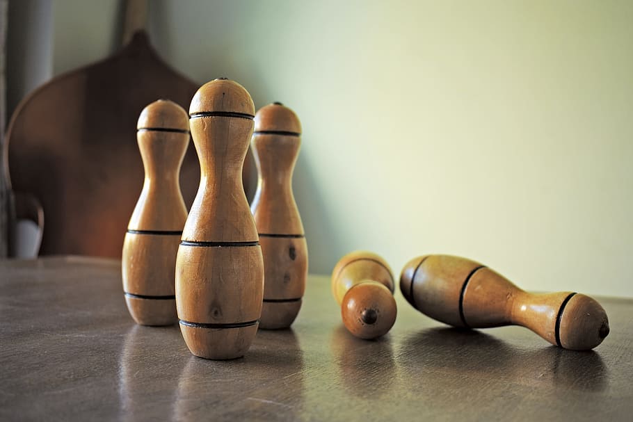 brown wooden condiment mills on table, bowling, toy, old, warm HD wallpaper