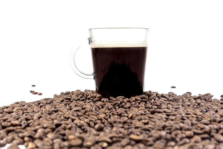 beans, seeds, black, brewed, coffee, hot, food and drink, white background HD wallpaper