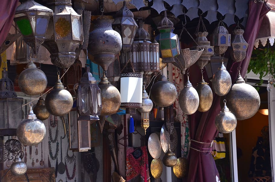 morocco, lamps, oriental, hanging, large group of objects, retail HD wallpaper