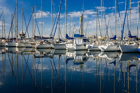 white sailing boats on water, port, ship, boot, marina, yacht HD wallpaper
