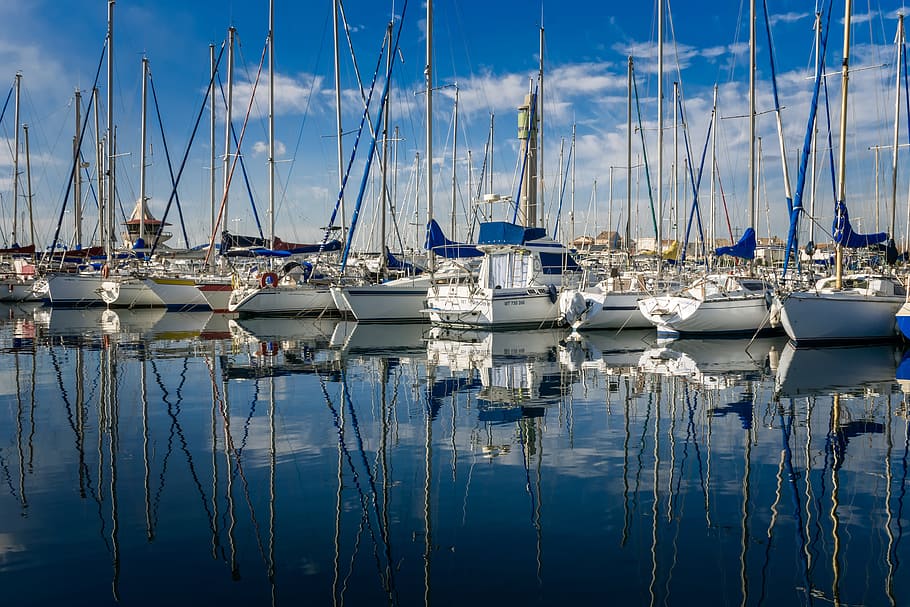 white sailing boats on water, port, ship, boot, marina, yacht HD wallpaper
