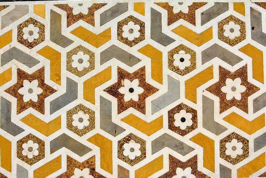 brown, white, and yellow floral pattern, orange, brown, and gray floral textile HD wallpaper