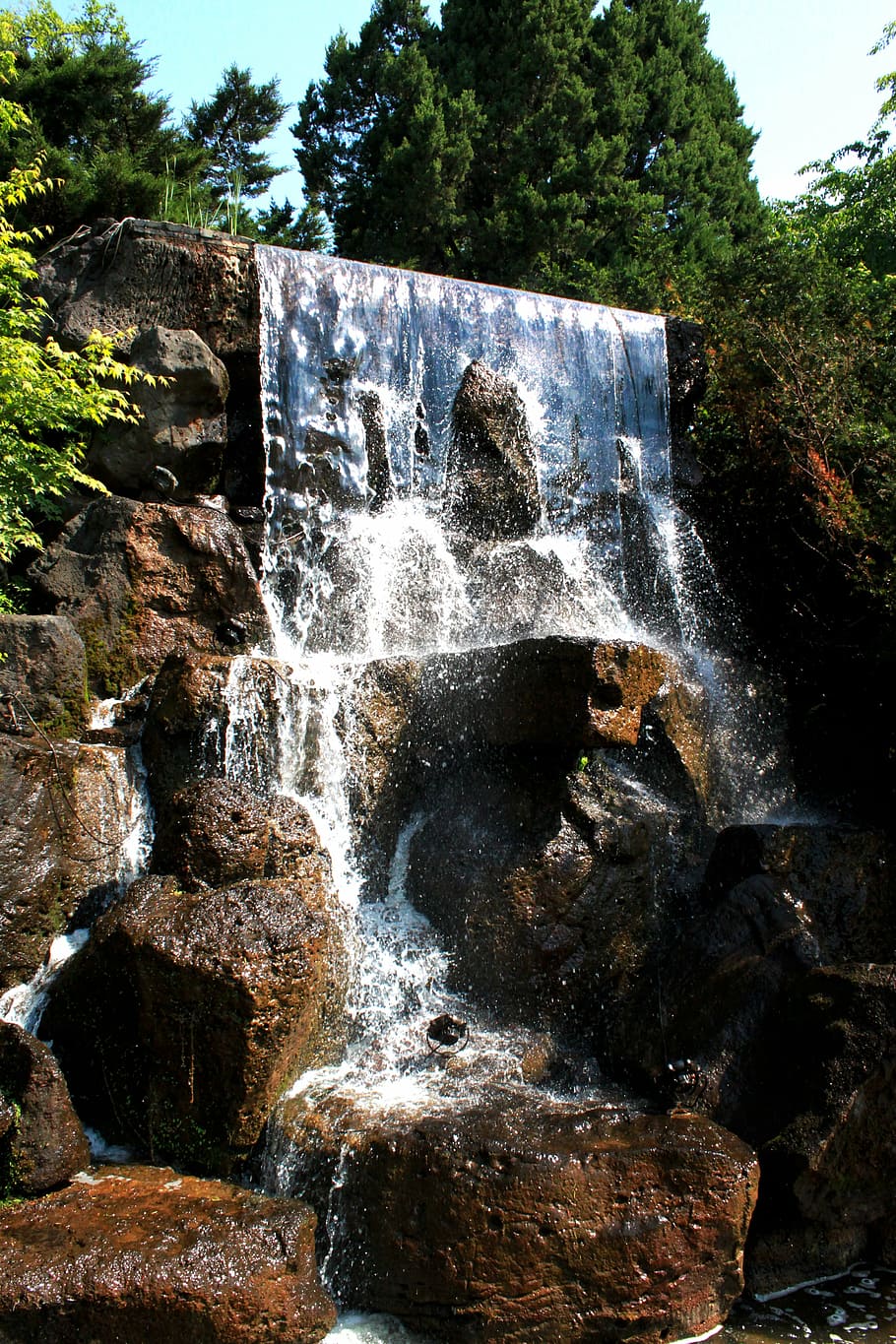waterfall, cool, valley, healing, summer, vacation, park, forest HD wallpaper