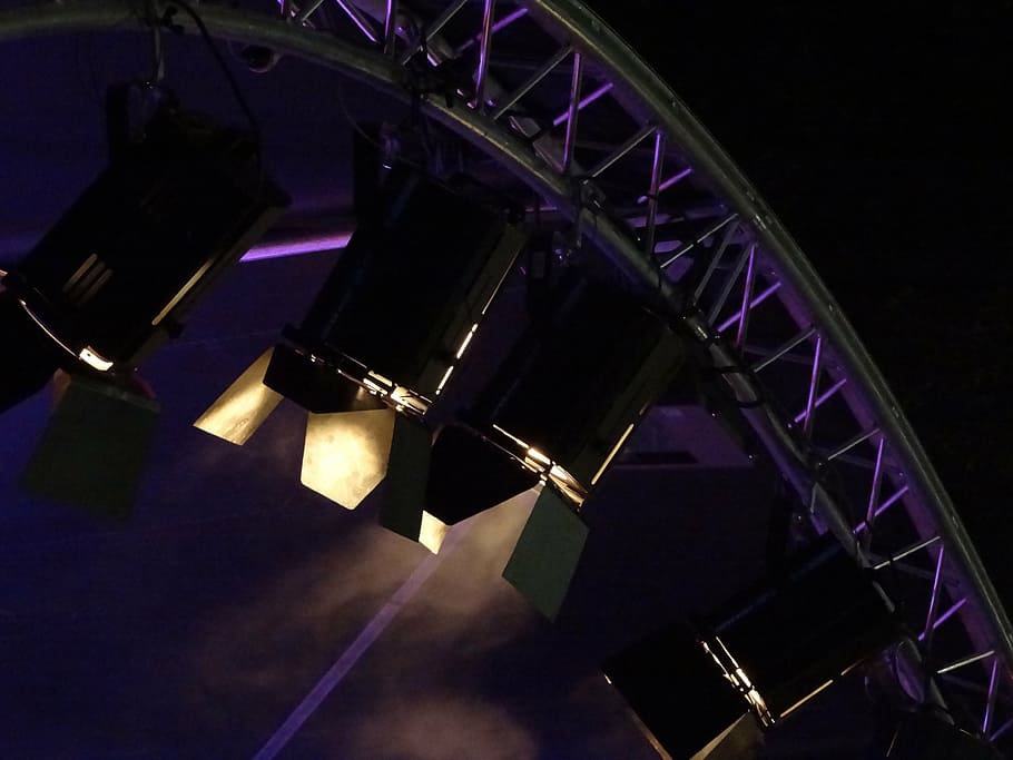 black stage lights at daytime, spot, lighting, spotlight, disco, HD wallpaper