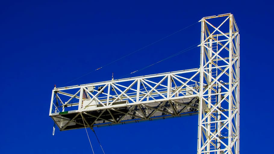 Crane, Construction, Engineering, equipment, high, white, blue HD wallpaper