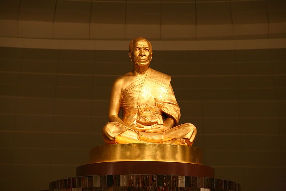 Buddha, Gold, Statue, Monk, Buddhism, phramongkolthepmuni, dhammakaya pagoda HD wallpaper