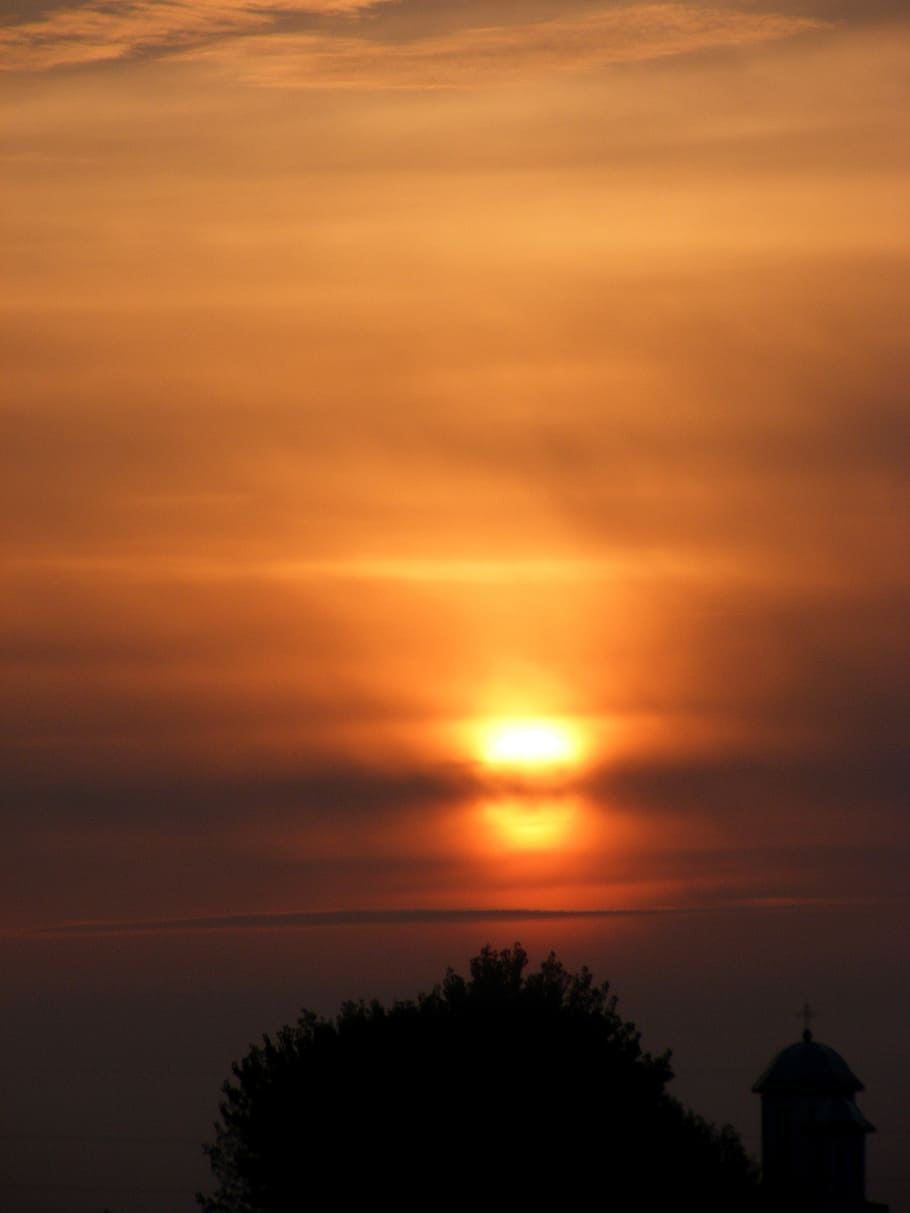 sun, cloud, sky, red, church, tree, fire, east, sunset, cloud - sky HD wallpaper