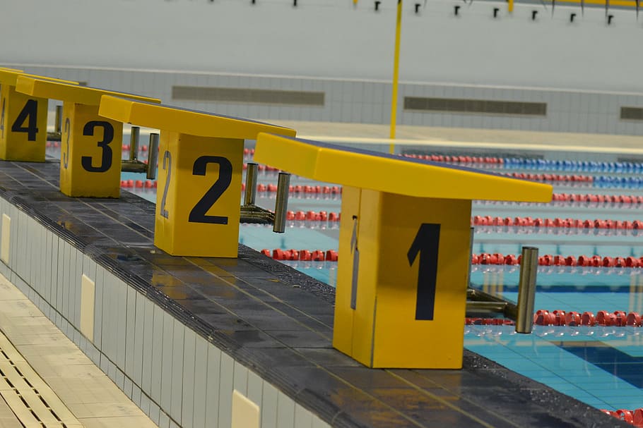 pool, blocks, line, sport, yellow, architecture, built structure HD wallpaper