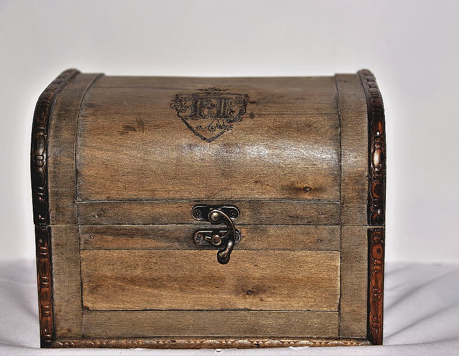 brown wooden storage chest, treasure chest, decoration, box, old