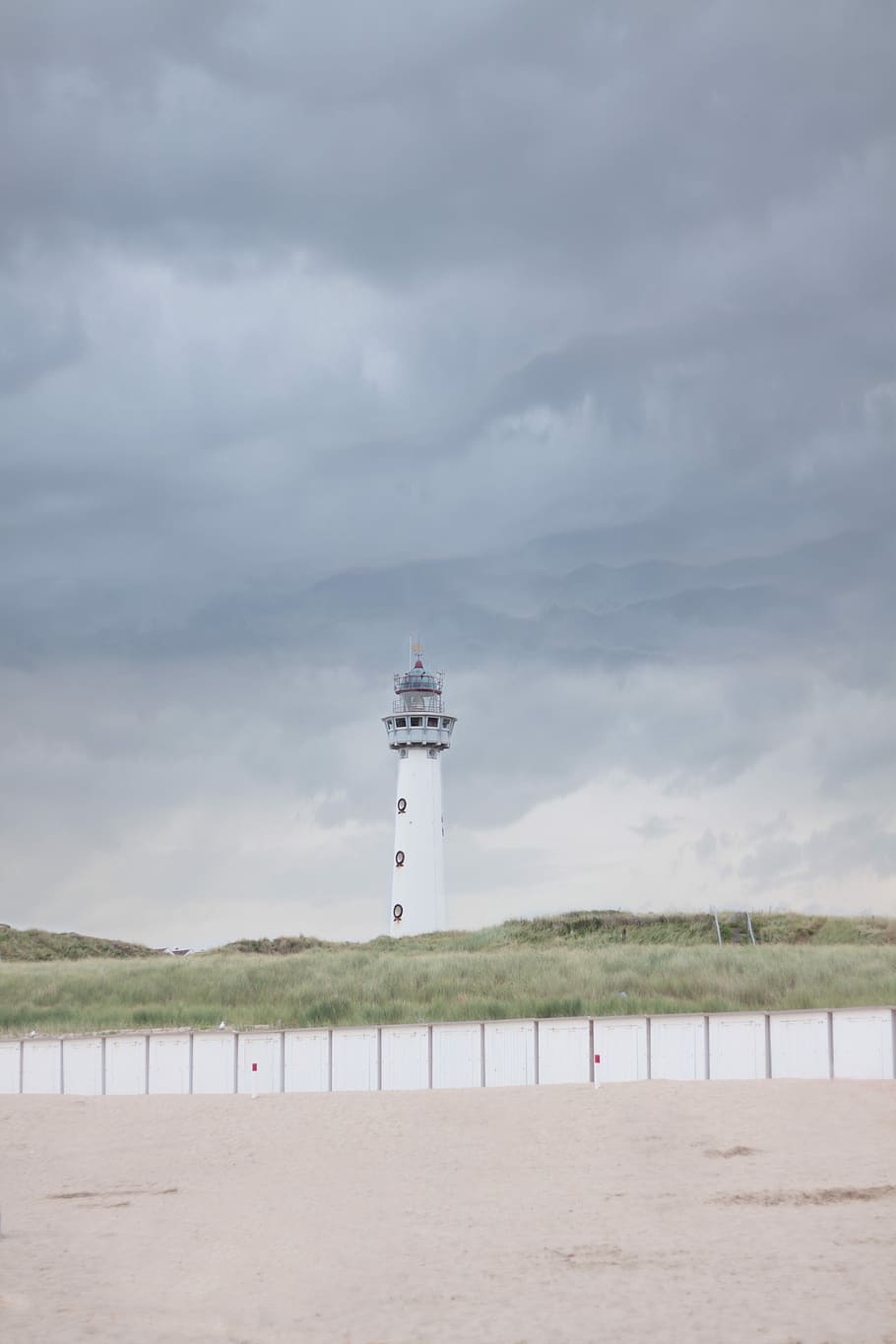Lighthouse, Beach, Clouds, Nature, Dunes, lake, coast, holland HD wallpaper