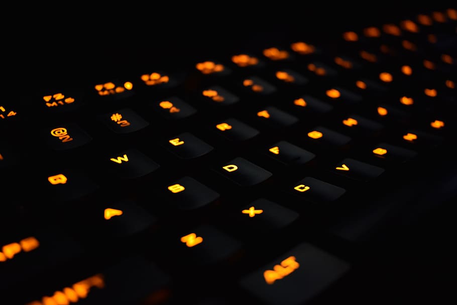 mechanical keyboard, gaming keyboard, orange led, technology, HD wallpaper