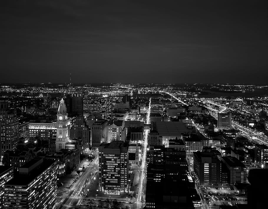 grayscale photo of high rise building, philadelphia, city, cities, HD wallpaper
