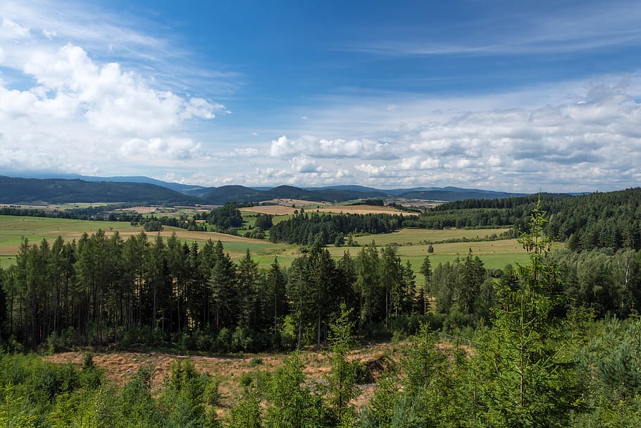 nature, sky, panoramic, landscape, tree, mountain, horizontal HD wallpaper