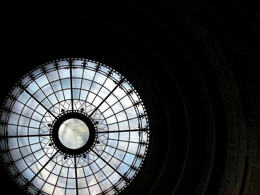 dome, monument, light, dark, abstract, circle, glass, architecture HD wallpaper