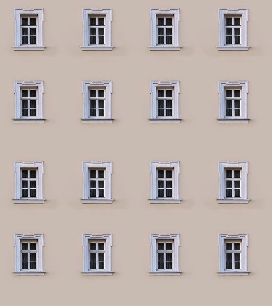 building with white sash windows, facade, hauswand, background, HD wallpaper
