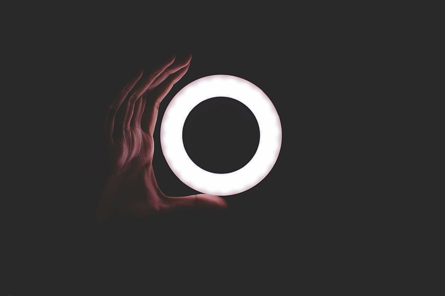 person holding round white decor, dark, night, circle, light HD wallpaper