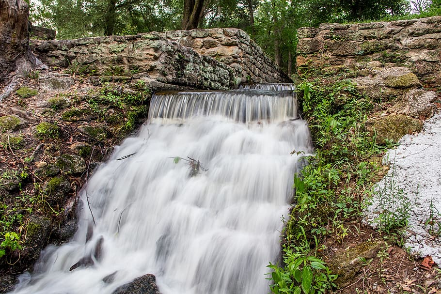 waterfall, stream, river, outdoors, stone, flowing, natural HD wallpaper