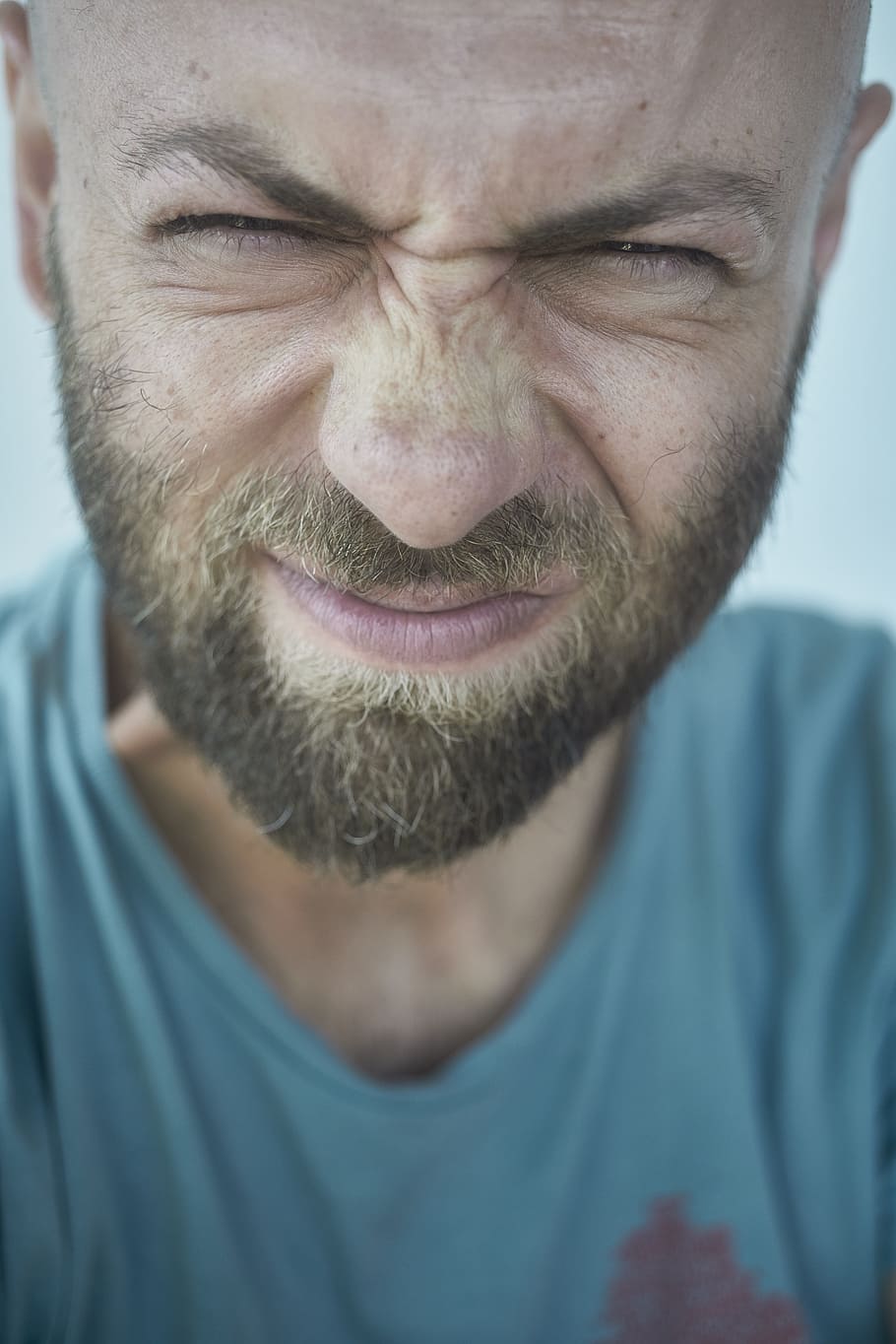 closeup photo of man's face, male, mimic, beard, nose, eye HD wallpaper