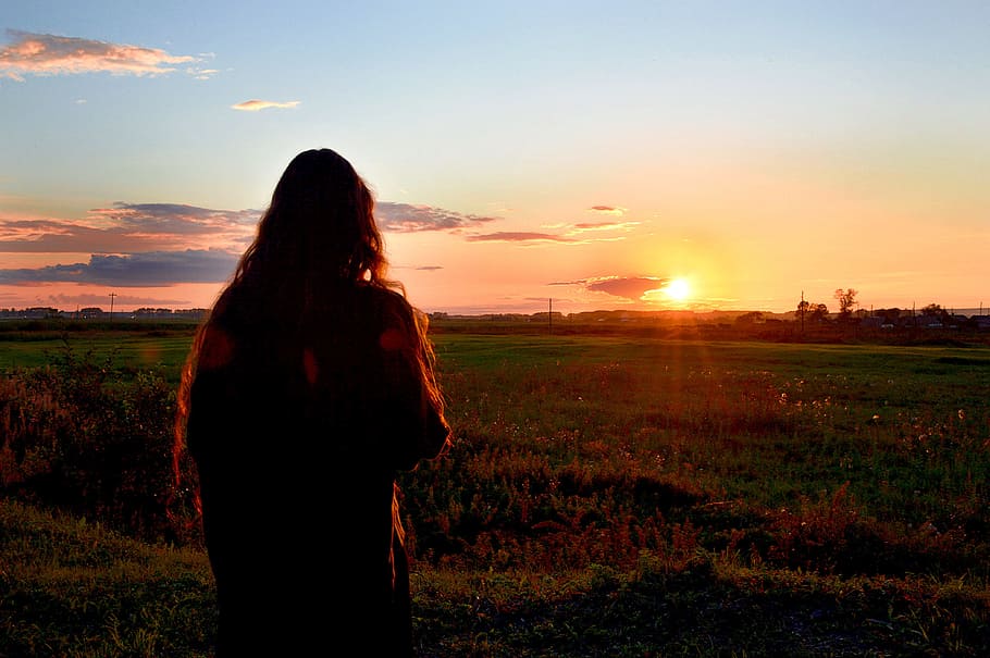 sunset, nature, summer evening, sky, one person, beauty in nature HD wallpaper