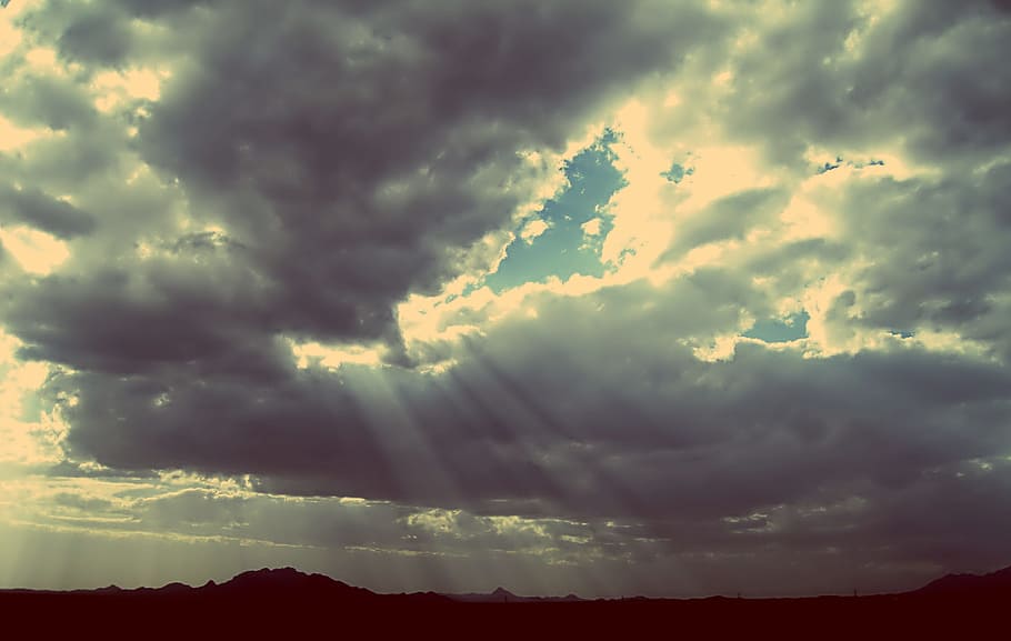 sunbeams, sky, clouds, cloudy, landscape, nature, cloud - sky HD wallpaper
