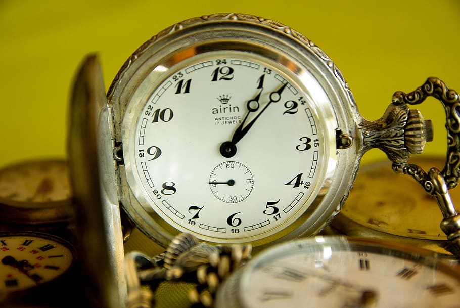 pocket watch, flea market, time, points, clock, number, instrument of time HD wallpaper