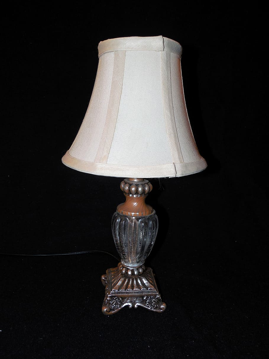 lamp, light, table lamp, lighting, ambience, black background, HD wallpaper