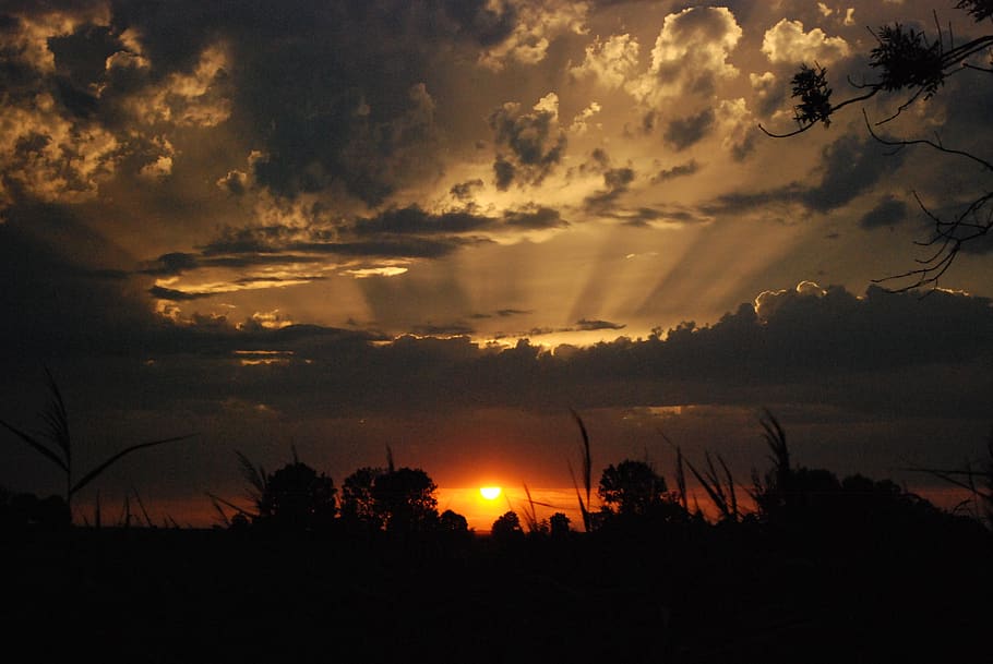 sunset, october, evening sky, clouds, cloud - sky, silhouette HD wallpaper