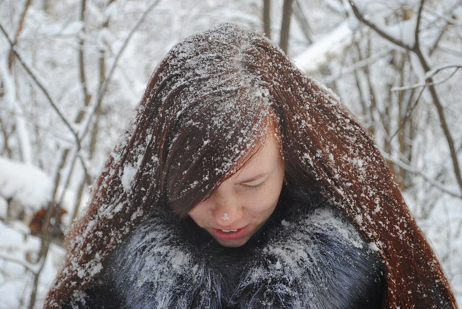 winter, coldly, snow, leann, portrait, woman, hair, lovely HD wallpaper