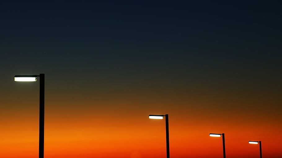 dark, dawn, dusk, lights, silhouette, sky, sunrise, sunset HD wallpaper